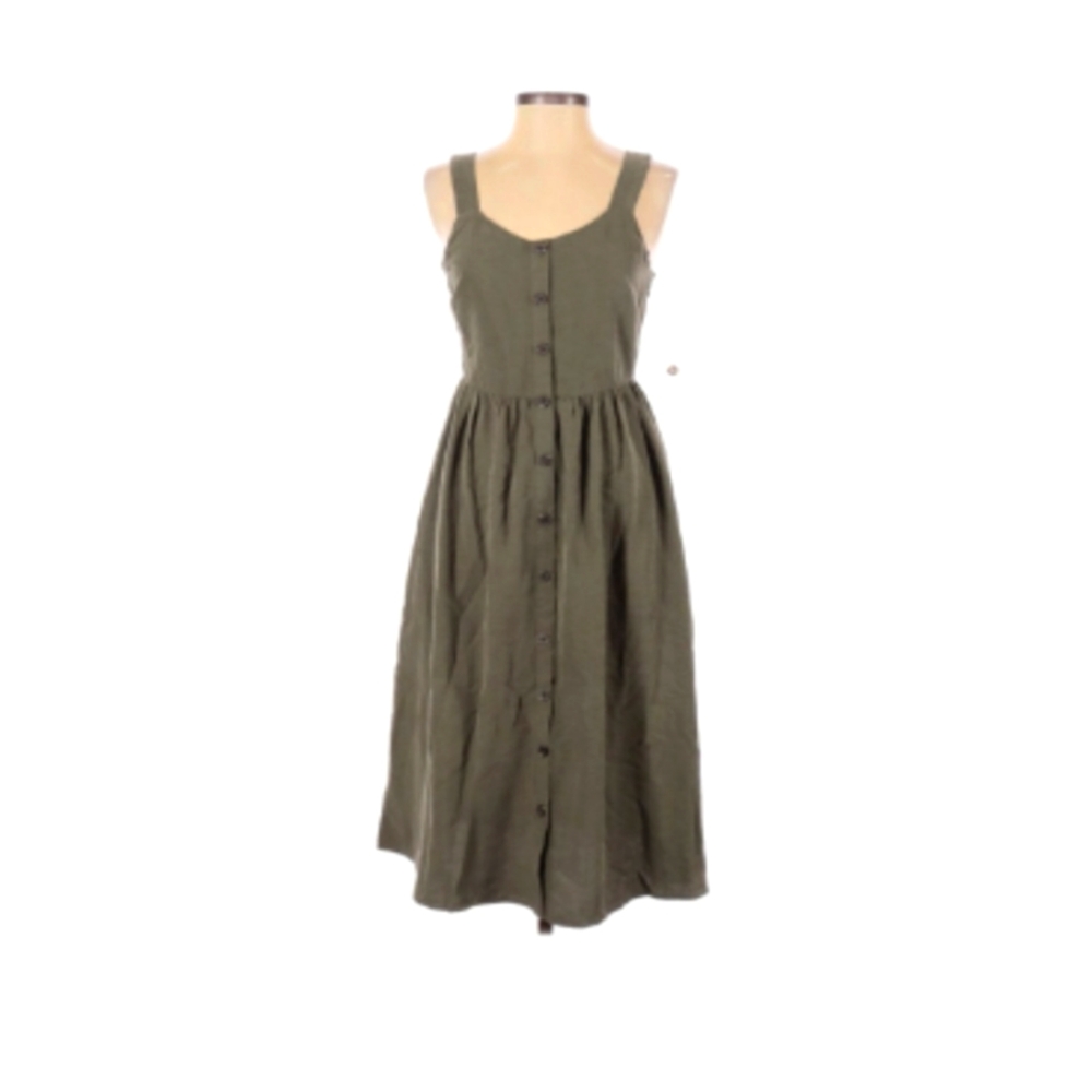 Nicole Miller Midi Length Green Faux Button Dress with Pockets